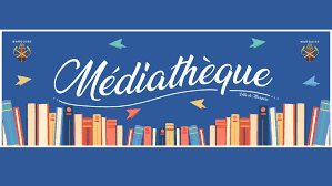 Logo de la médiathèque de Marquise avec étagère de livres colorés